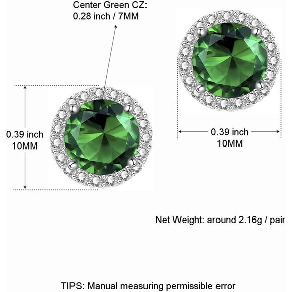 Women's Round Green Birthstone Elegant Mall Dainty Halo Cubic Zirconia Earring - Picture 2 of 6